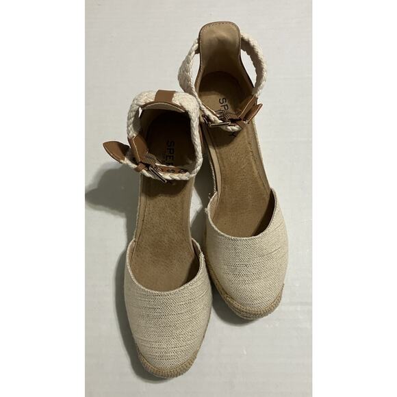 Sperry Shoes - Womens Sperry Top-Sider Espadrille Fabric Top Wedge Heels w Ankle Strap US 7.5M
